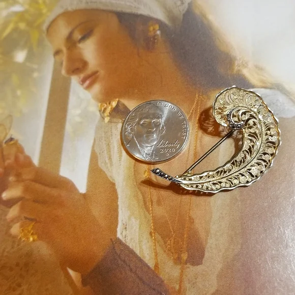 Art Deco Cannetille 800 Sterling Marcasite Feather Brooch - Picture 2 of 7